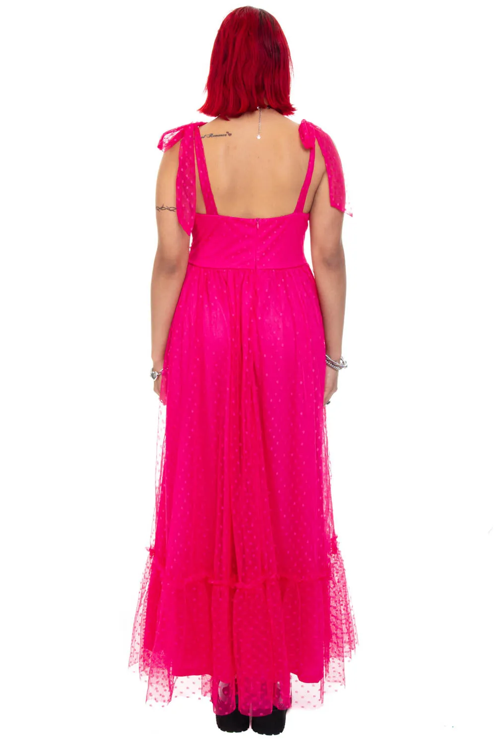 Vintage Y2K Hot Pink Mesh Polka Dot Dress - M/L