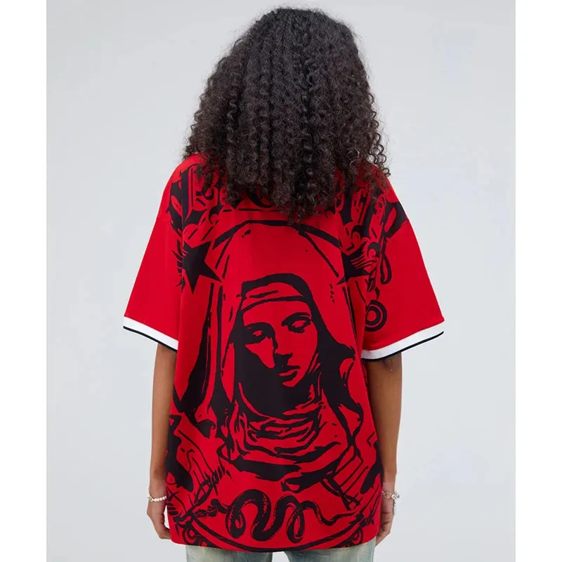 Virgin Mary | Red Polo Graphic T-Shirt