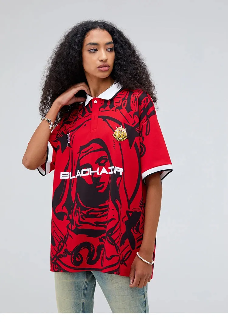 Virgin Mary | Red Polo Graphic T-Shirt