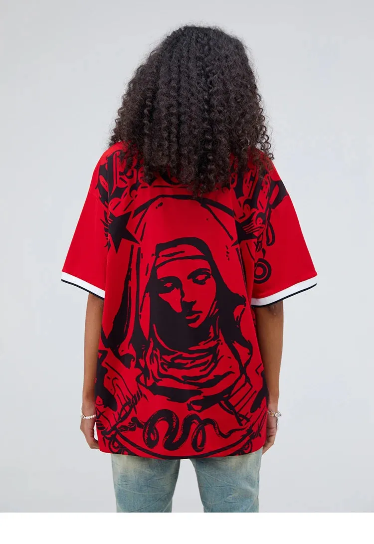 Virgin Mary | Red Polo Graphic T-Shirt