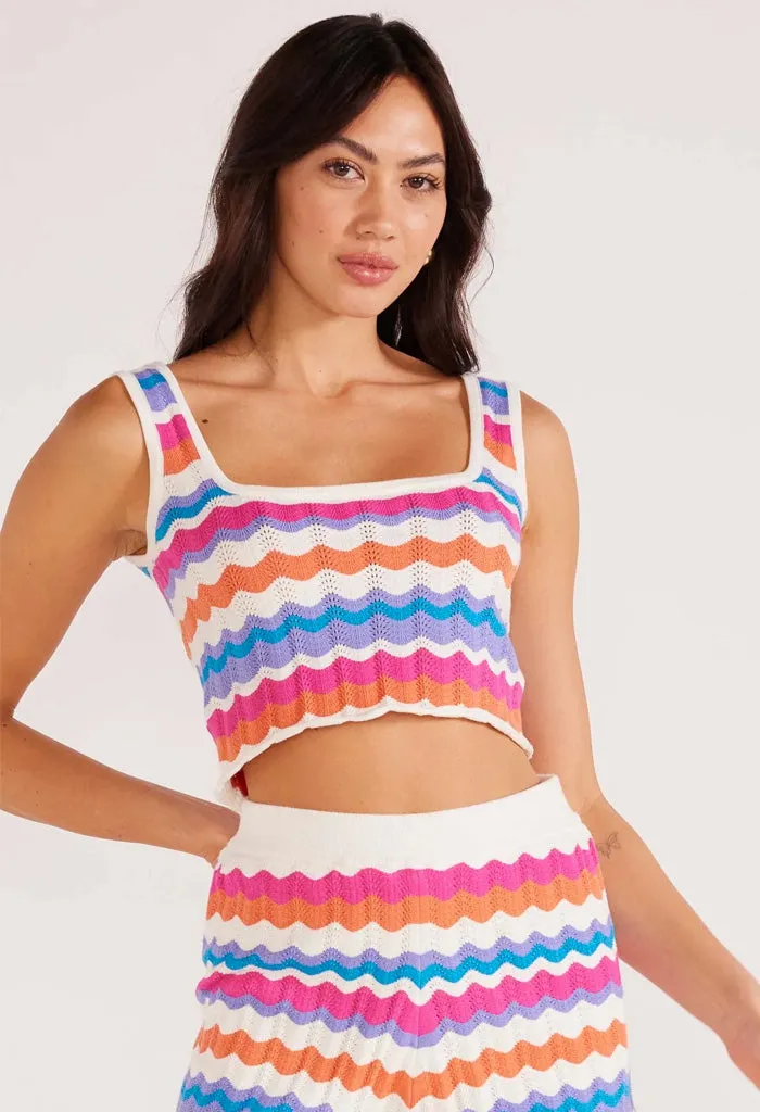 Coral Stripe Pointelle Knit Tank - Wilma