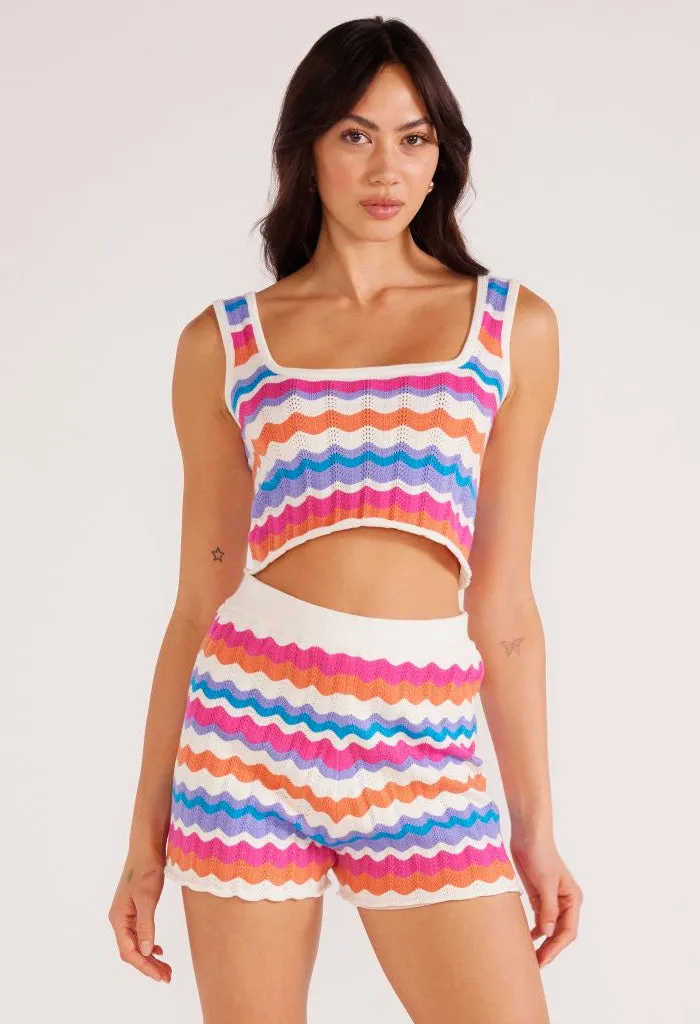 Coral Stripe Pointelle Knit Tank - Wilma