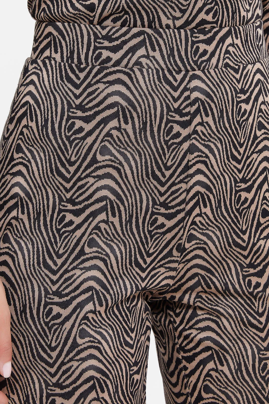 Women Black And Beige Animal Printed Trousers