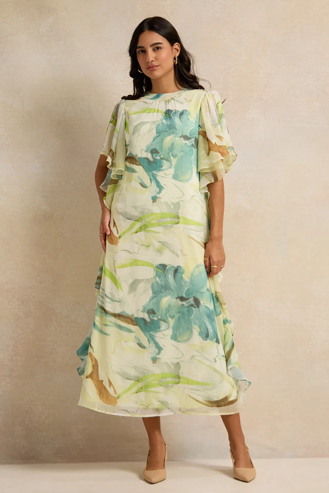 Women Ivory Printed Kaftan Dress