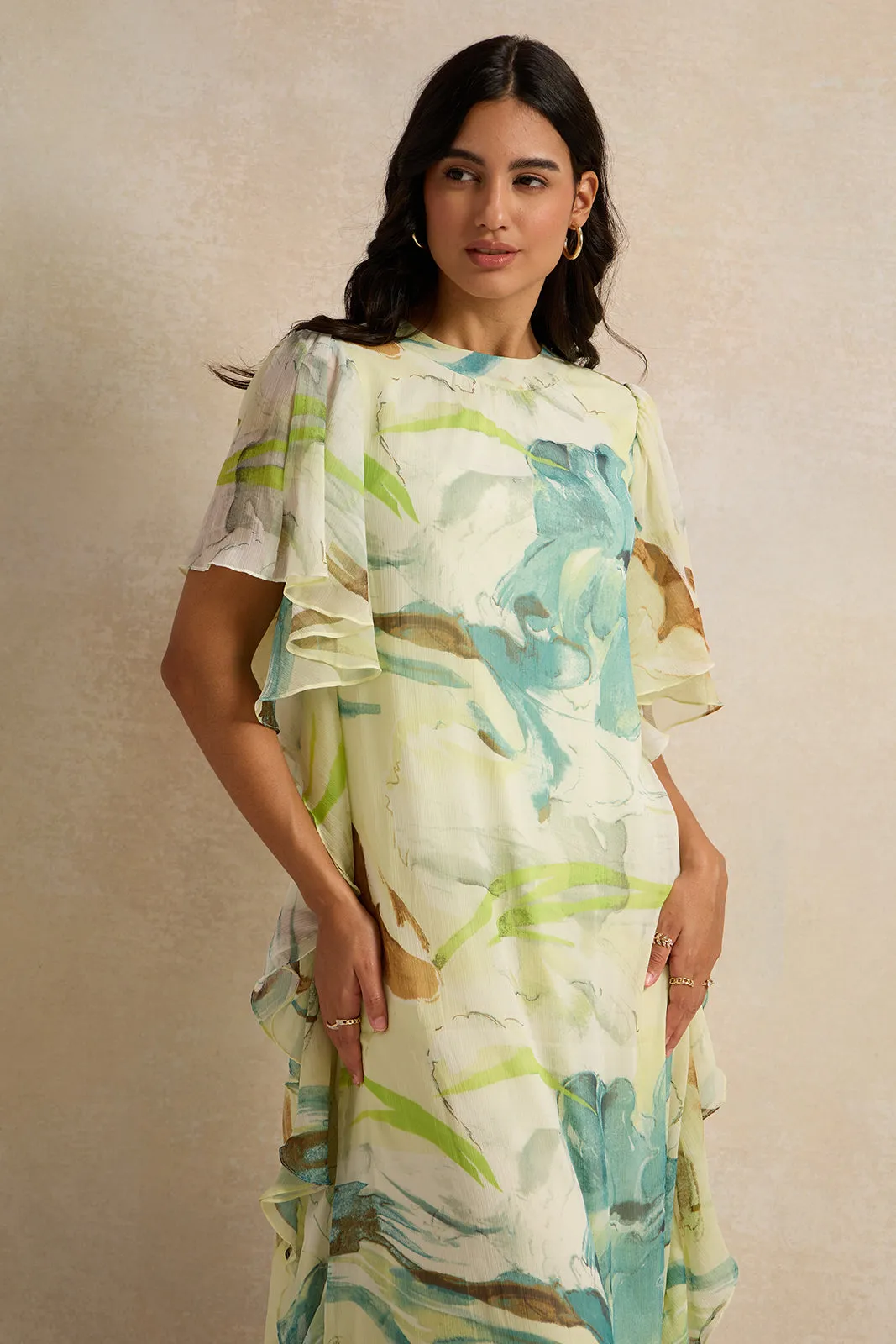 Women Ivory Printed Kaftan Dress