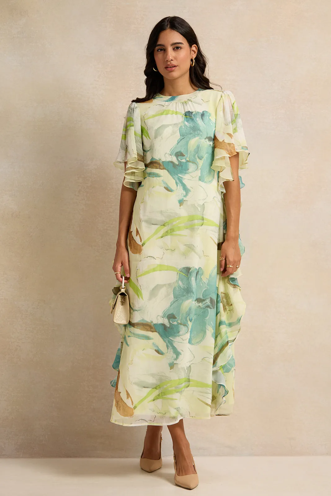 Women Ivory Printed Kaftan Dress