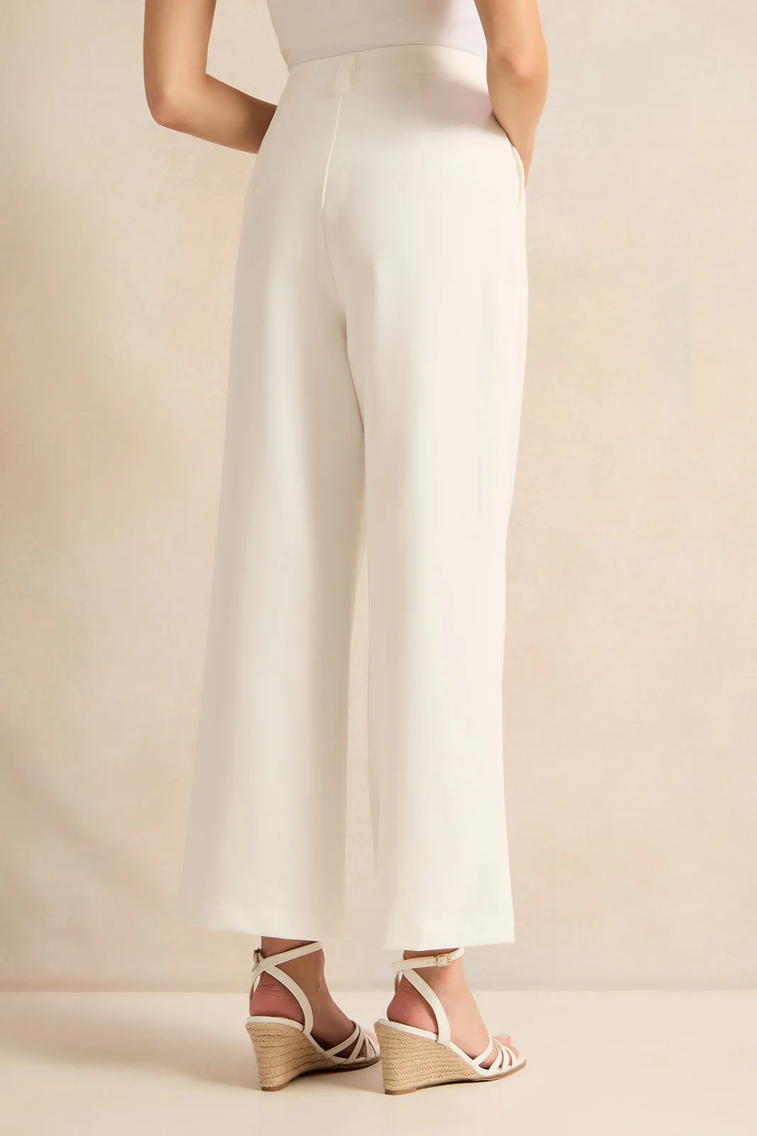 Women Ivory Straight Fit Trousers