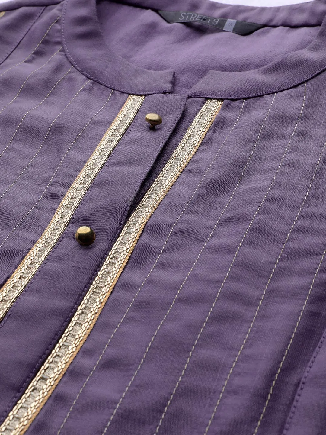 Women Purple Woven Design Kurta with Trousers Dupatta