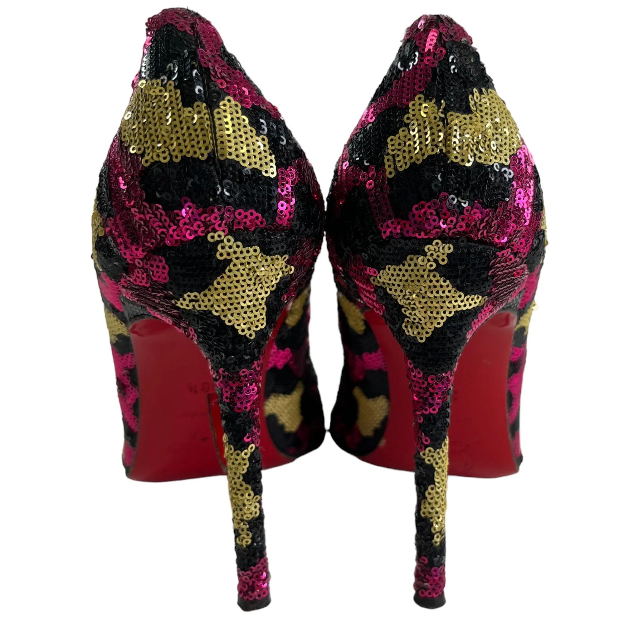 Women's Leopard Sequin Heels Pink Size EU 38.5 / UK 5.5