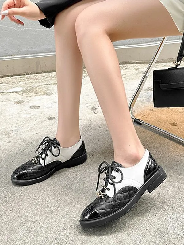 Black Round Toe Puppy Heel Lace Up Casual Oxford Shoes