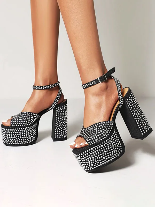 Women's Rhinestones Ankle Strap Platform Heels