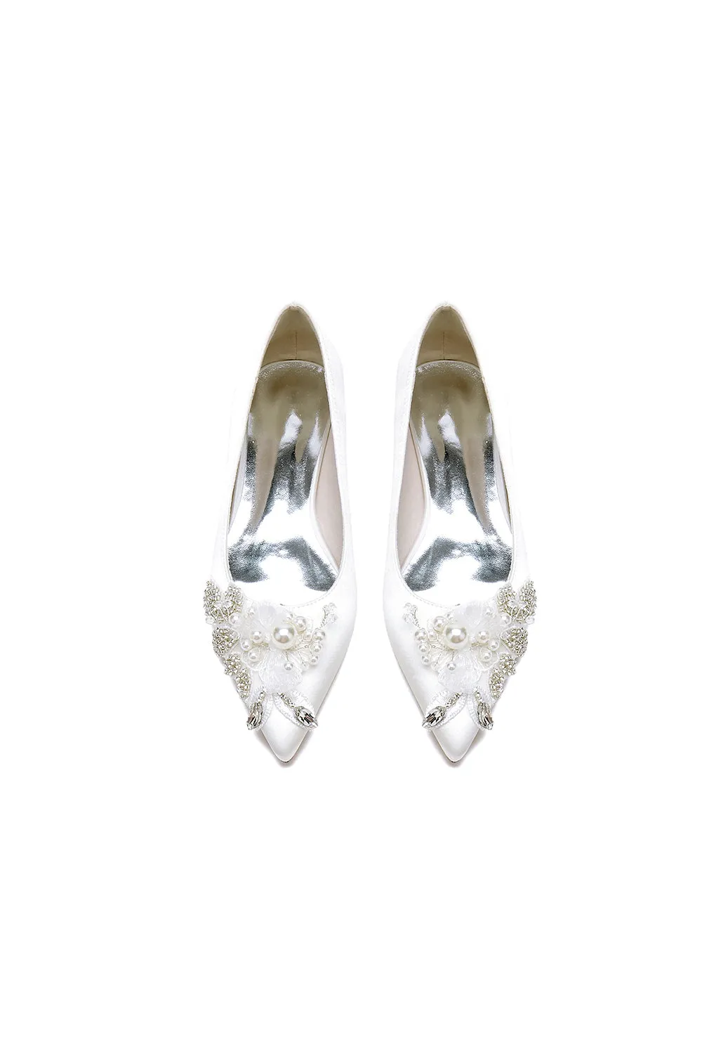 Women's Wedding Shoes Pointed Toe Low Heels with Rhinestone