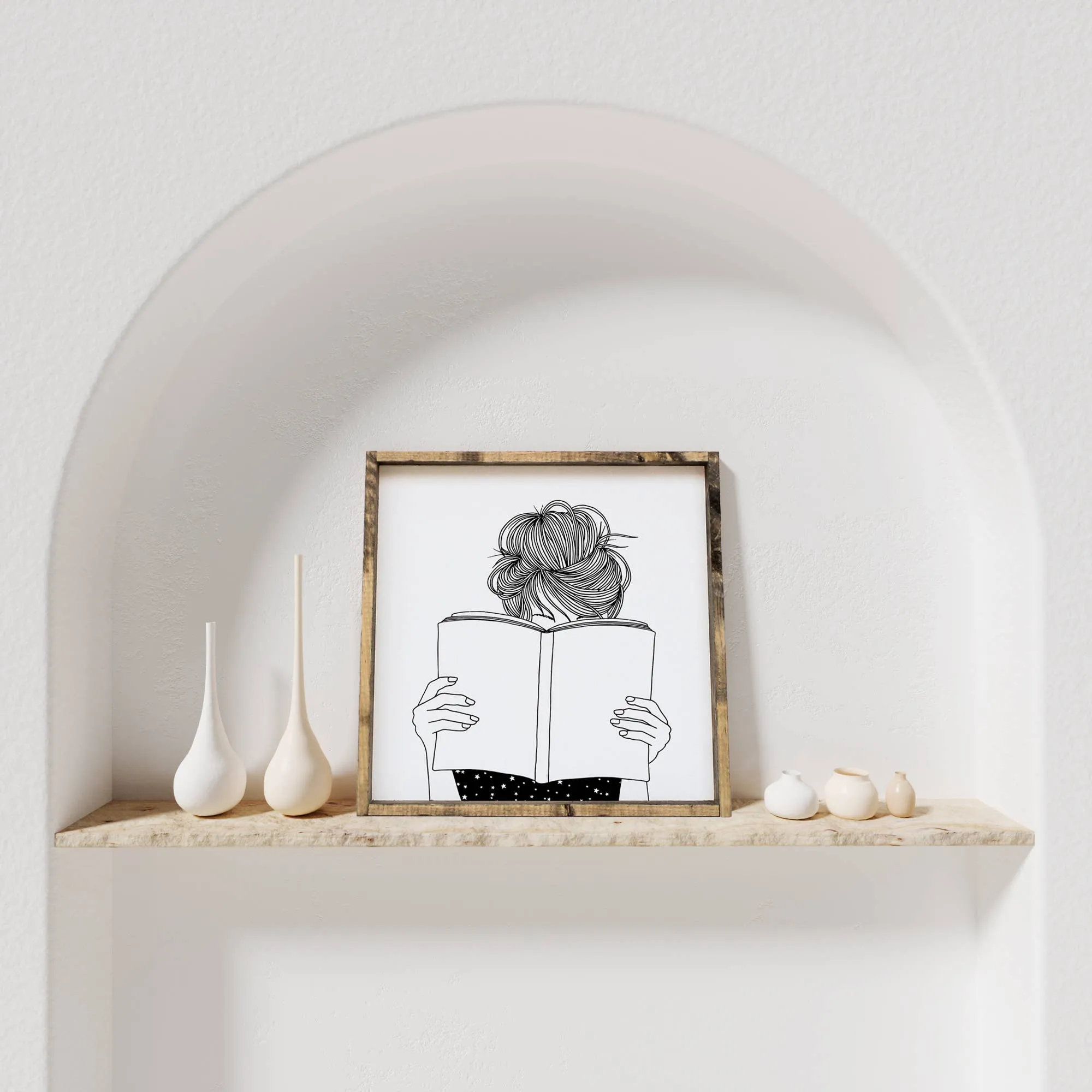 Wooden Plaque with Girl Reading - Shop Now!