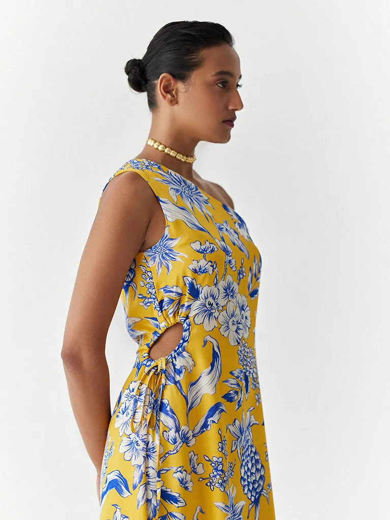 Yellow Pineapple One Shoulder Dress