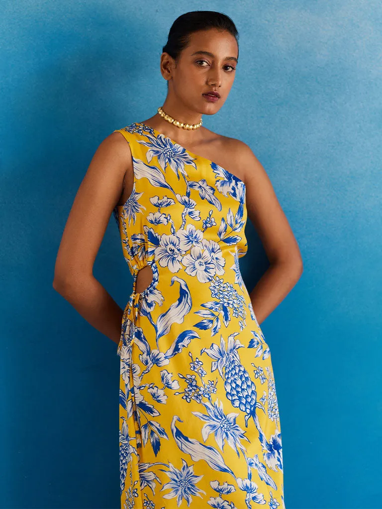 Yellow Pineapple One Shoulder Dress